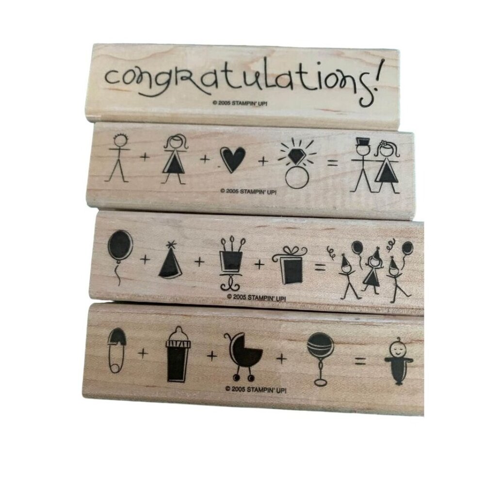 Stampin Up It All Adds Up Rubber Stamp Set Wedding Baby Party Wood Mount (2005)